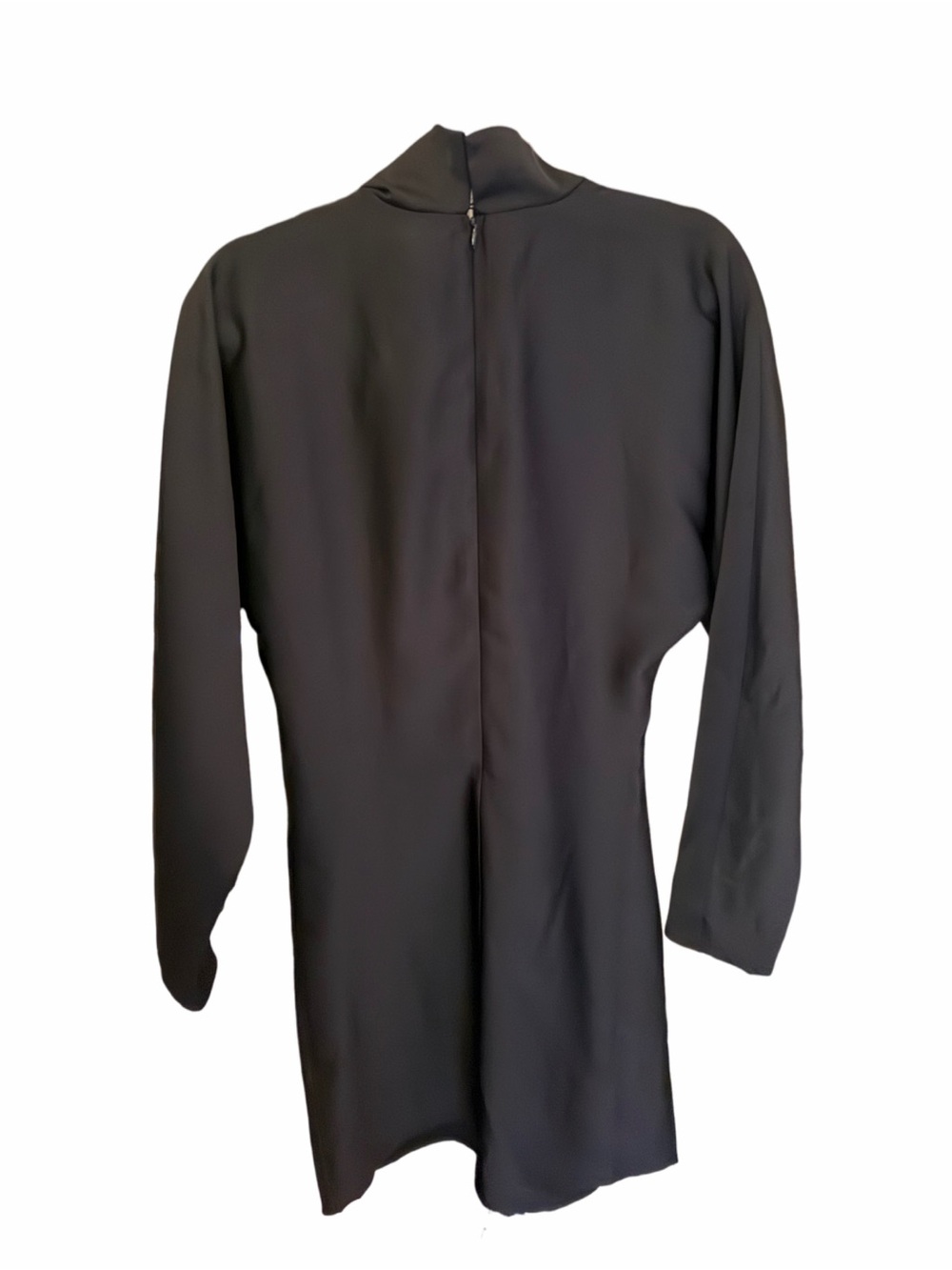 H&M Black Draped Long-Sleeve Mini Dress with High Neck - Picture 5 of 7